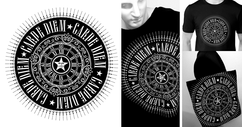 CARPE DIEM motto in t-shirt and tote bag